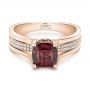 14k Rose Gold 14k Rose Gold Custom Red Zircon And Diamond Engagement Ring - Flat View -  101475 - Thumbnail