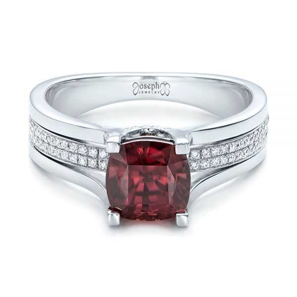  Platinum Platinum Custom Red Zircon And Diamond Engagement Ring - Flat View -  101475