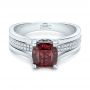14k White Gold Custom Red Zircon And Diamond Engagement Ring - Flat View -  101475 - Thumbnail