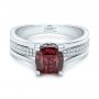 14k White Gold Custom Red Zircon And Diamond Engagement Ring - Flat View -  101475 - Thumbnail