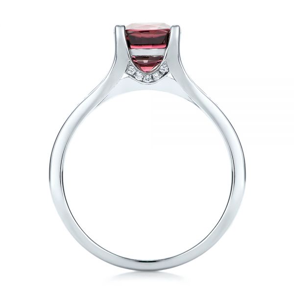 14k White Gold Custom Red Zircon And Diamond Engagement Ring - Front View -  101475