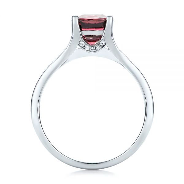 14k White Gold Custom Red Zircon And Diamond Engagement Ring - Front View - 101475