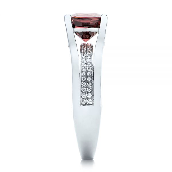 14k White Gold Custom Red Zircon And Diamond Engagement Ring - Side View - 101475