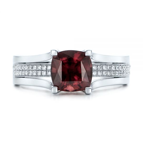 14k White Gold Custom Red Zircon And Diamond Engagement Ring - Top View - 101475