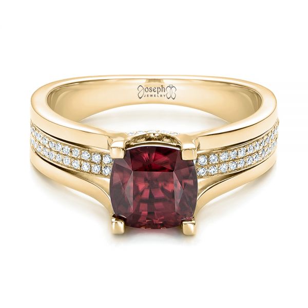 14k Yellow Gold 14k Yellow Gold Custom Red Zircon And Diamond Engagement Ring - Flat View -  101475