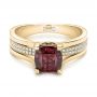 18k Yellow Gold 18k Yellow Gold Custom Red Zircon And Diamond Engagement Ring - Flat View -  101475 - Thumbnail