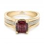 18k Yellow Gold 18k Yellow Gold Custom Red Zircon And Diamond Engagement Ring - Flat View -  101475 - Thumbnail