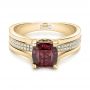 14k Yellow Gold 14k Yellow Gold Custom Red Zircon And Diamond Engagement Ring - Flat View -  101475 - Thumbnail