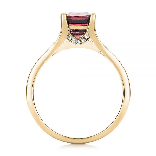 14k Yellow Gold 14k Yellow Gold Custom Red Zircon And Diamond Engagement Ring - Front View -  101475