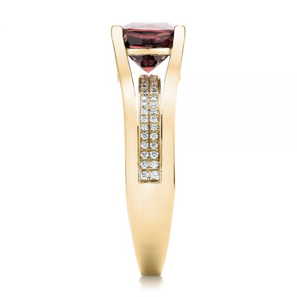 18k Yellow Gold 18k Yellow Gold Custom Red Zircon And Diamond Engagement Ring - Side View -  101475