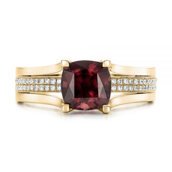 18k Yellow Gold 18k Yellow Gold Custom Red Zircon And Diamond Engagement Ring - Top View -  101475