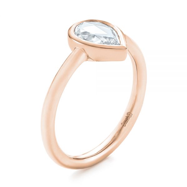 18k Rose Gold 18k Rose Gold Custom Rose Cut Solitaire Bezel Diamond Engagement Ring - Three-Quarter View - 104687