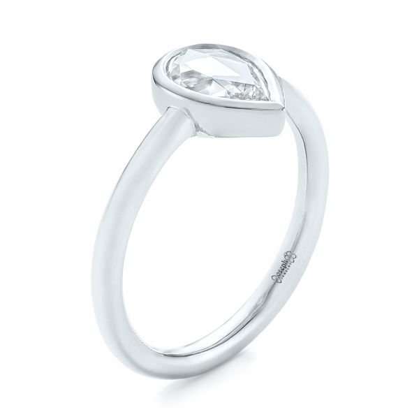  Platinum Custom Rose Cut Solitaire Bezel Diamond Engagement Ring - Three-Quarter View -  104687