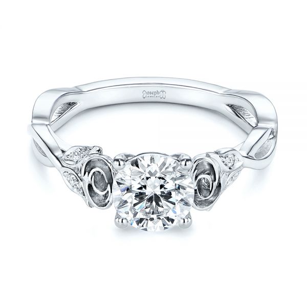 18k White Gold Custom Rose Floral Diamond Engagement Ring - Flat View -  105520 - Thumbnail