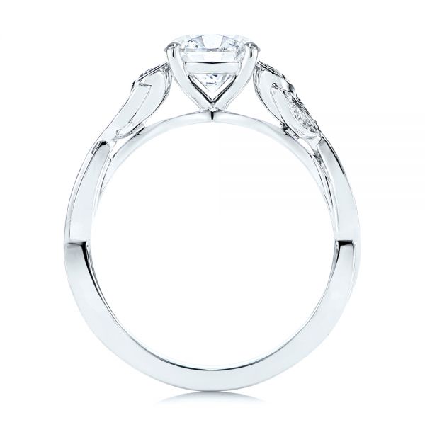 18k White Gold Custom Rose Floral Diamond Engagement Ring - Front View -  105520 - Thumbnail