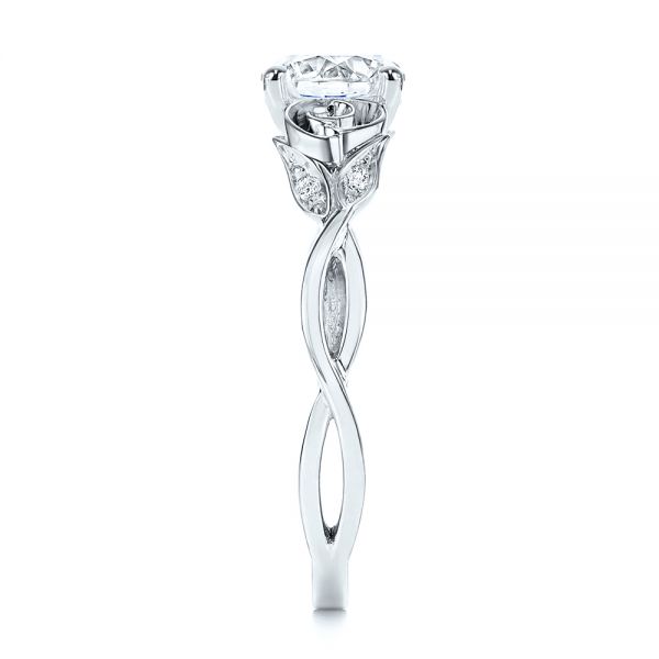 18k White Gold Custom Rose Floral Diamond Engagement Ring - Side View -  105520