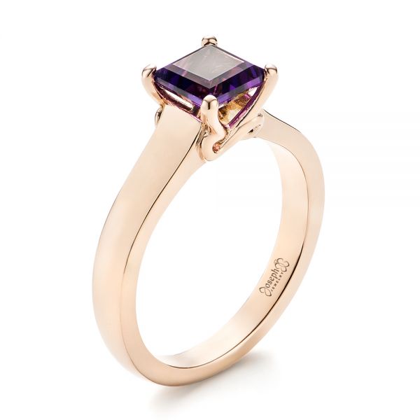 14k Rose Gold Custom Amethyst Solitaire Engagement Ring - Three-Quarter View -  103163