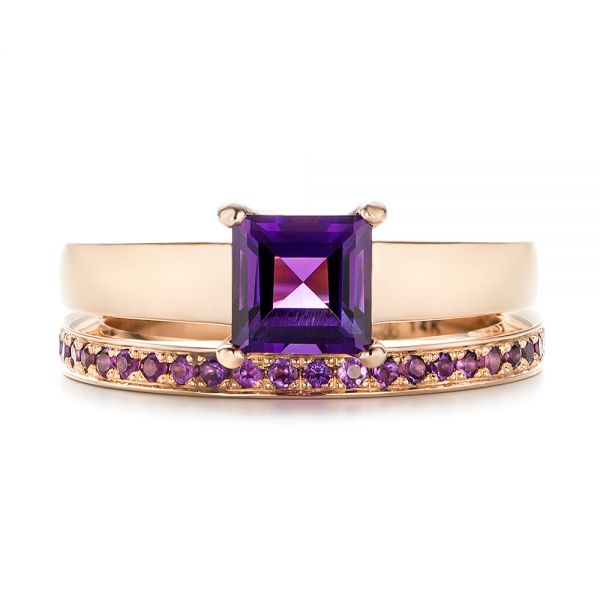 14k Rose Gold Custom Amethyst Solitaire Engagement Ring - Three-Quarter View - 103163