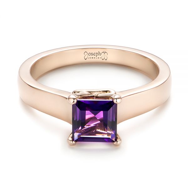 14k Rose Gold Custom Amethyst Solitaire Engagement Ring - Flat View - 103163