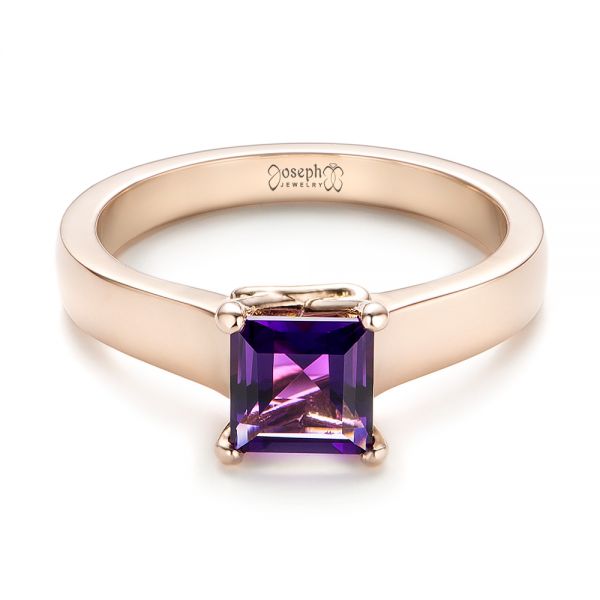 14k Rose Gold Custom Amethyst Solitaire Engagement Ring - Flat View -  103163