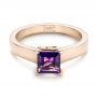 14k Rose Gold Custom Amethyst Solitaire Engagement Ring - Flat View -  103163 - Thumbnail