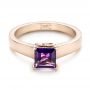 18k Rose Gold 18k Rose Gold Custom Amethyst Solitaire Engagement Ring - Flat View -  103163 - Thumbnail