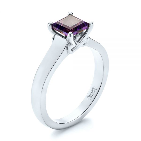 14k White Gold 14k White Gold Custom Amethyst Solitaire Engagement Ring - Three-Quarter View -  103163