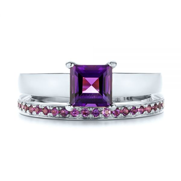 14k White Gold 14k White Gold Custom Amethyst Solitaire Engagement Ring - Three-Quarter View - 103163
