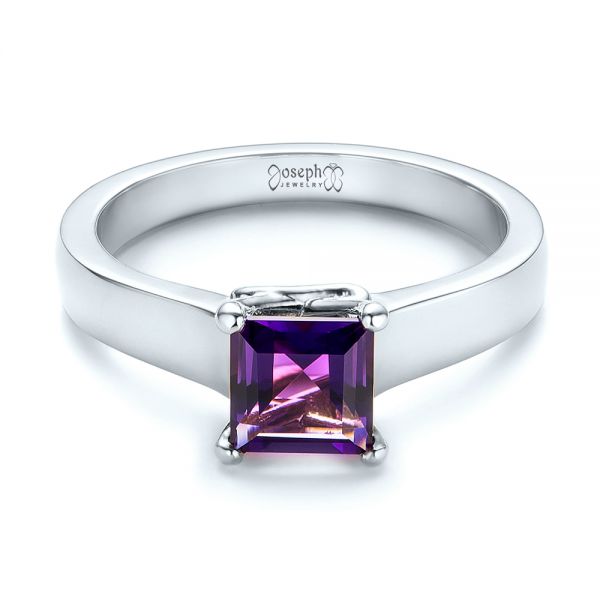 14k White Gold 14k White Gold Custom Amethyst Solitaire Engagement Ring - Flat View - 103163