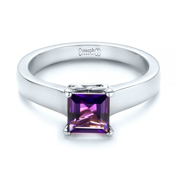 14k White Gold 14k White Gold Custom Amethyst Solitaire Engagement Ring - Flat View -  103163