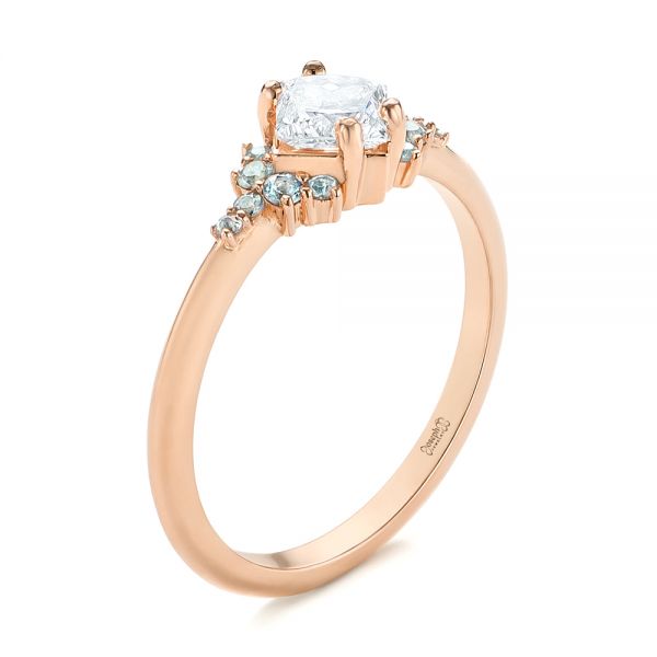 14k Rose Gold Custom Aquamarine And Diamond Engagement Ring - Three-Quarter View -  103617