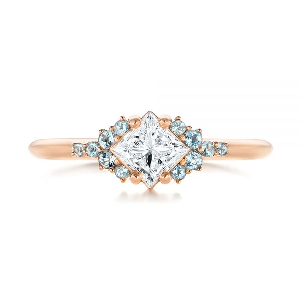 14k Rose Gold Custom Aquamarine And Diamond Engagement Ring - Top View -  103617