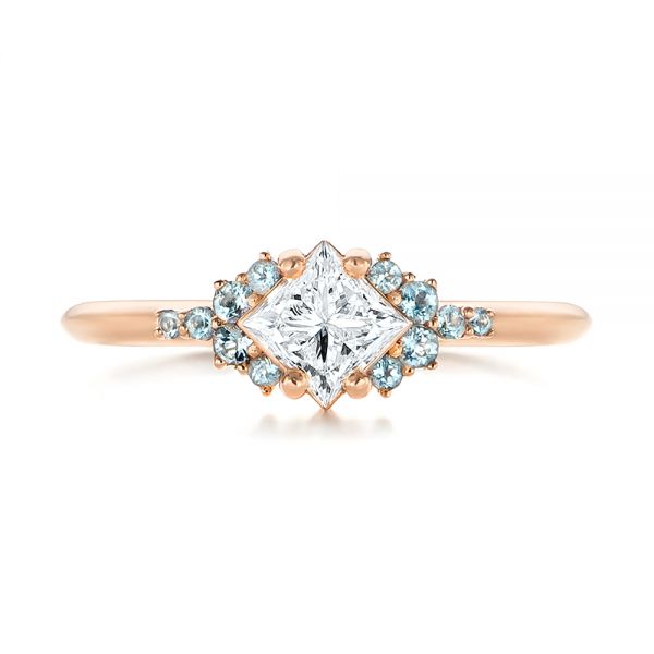 14k Rose Gold Custom Aquamarine And Diamond Engagement Ring - Top View -  103617