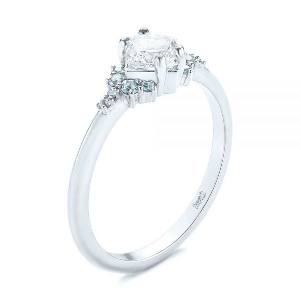 14k White Gold 14k White Gold Custom Aquamarine And Diamond Engagement Ring - Three-Quarter View -  103617