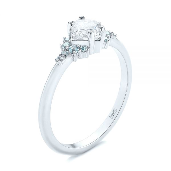 14k White Gold 14k White Gold Custom Aquamarine And Diamond Engagement Ring - Three-Quarter View - 103617