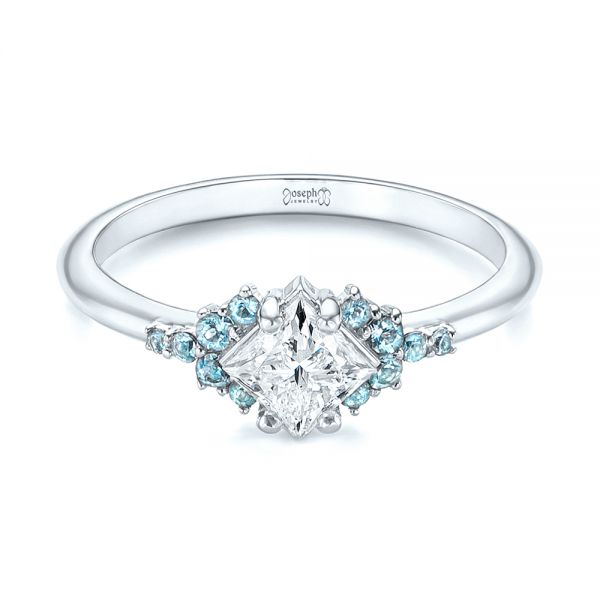 14k White Gold 14k White Gold Custom Aquamarine And Diamond Engagement Ring - Flat View - 103617