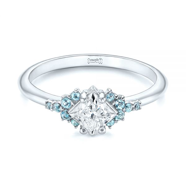 14k White Gold 14k White Gold Custom Aquamarine And Diamond Engagement Ring - Flat View -  103617