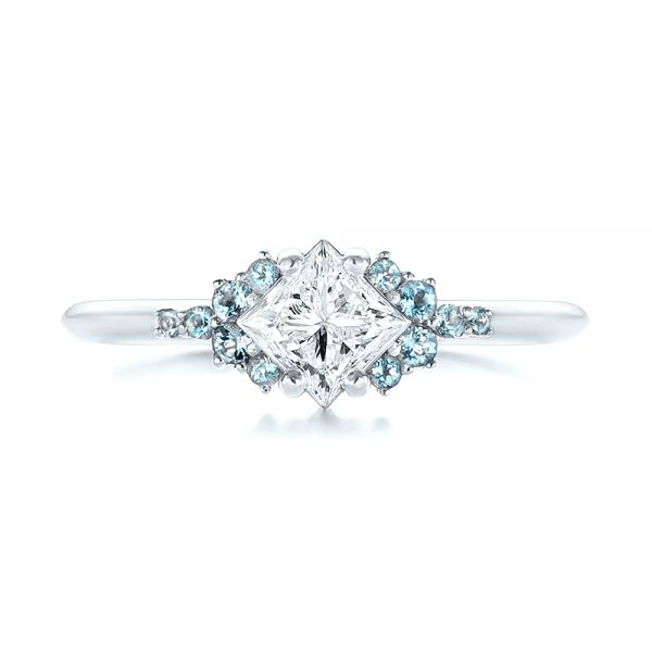 18k White Gold 18k White Gold Custom Aquamarine And Diamond Engagement Ring - Top View -  103617