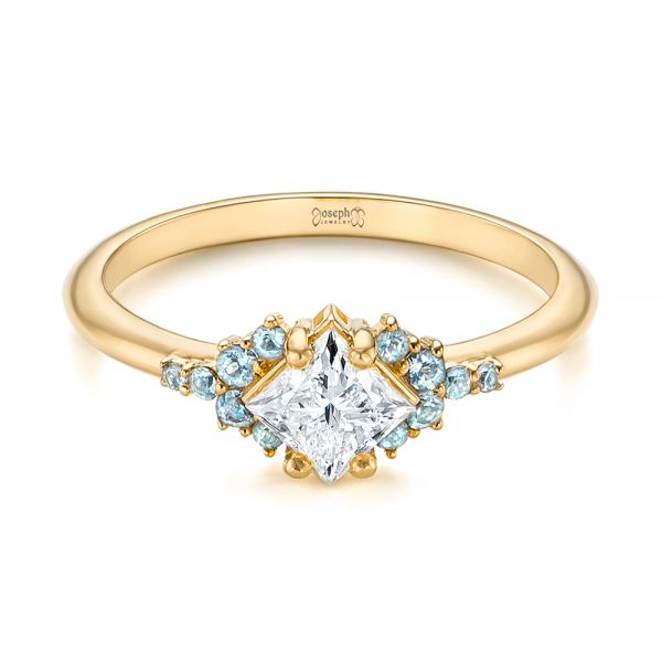 14k Yellow Gold 14k Yellow Gold Custom Aquamarine And Diamond Engagement Ring - Flat View -  103617