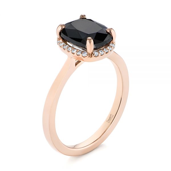 18k Rose Gold 18k Rose Gold Custom Black Diamond Halo Engagement Ring - Three-Quarter View -  104685