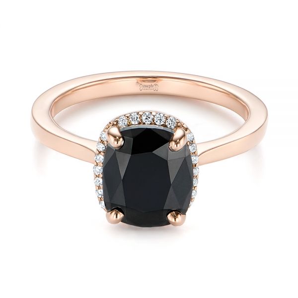 14k Rose Gold Custom Black Diamond Halo Engagement Ring - Flat View -  104685
