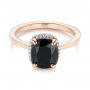 14k Rose Gold Custom Black Diamond Halo Engagement Ring - Flat View -  104685 - Thumbnail