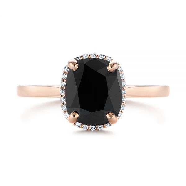 18k Rose Gold 18k Rose Gold Custom Black Diamond Halo Engagement Ring - Top View -  104685