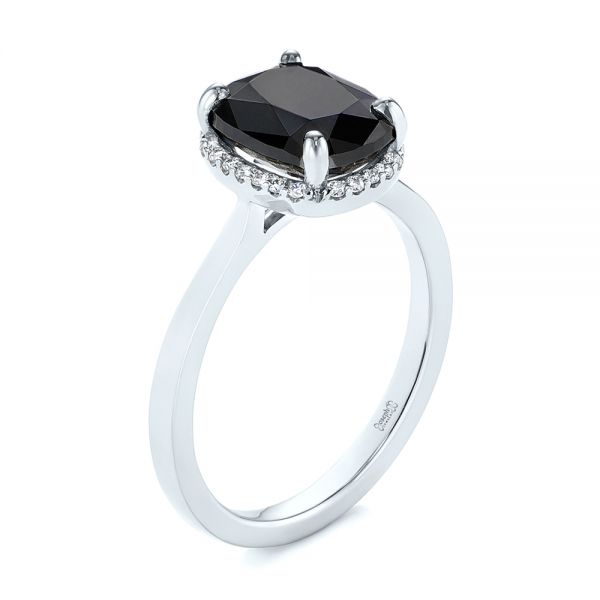  Platinum Platinum Custom Black Diamond Halo Engagement Ring - Three-Quarter View -  104685