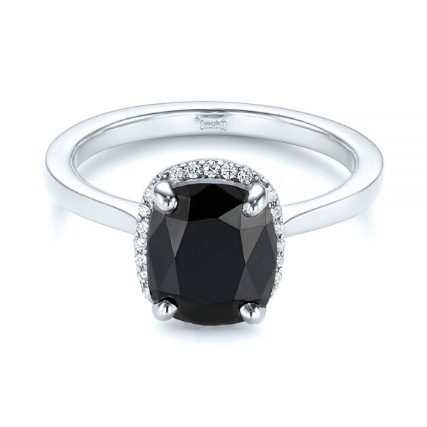 14k White Gold 14k White Gold Custom Black Diamond Halo Engagement Ring - Flat View -  104685