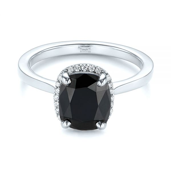 Platinum Platinum Custom Black Diamond Halo Engagement Ring - Flat View - 104685