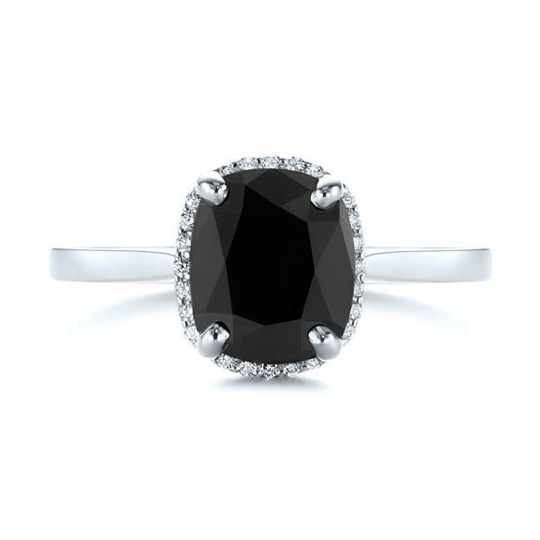 14k White Gold 14k White Gold Custom Black Diamond Halo Engagement Ring - Top View -  104685