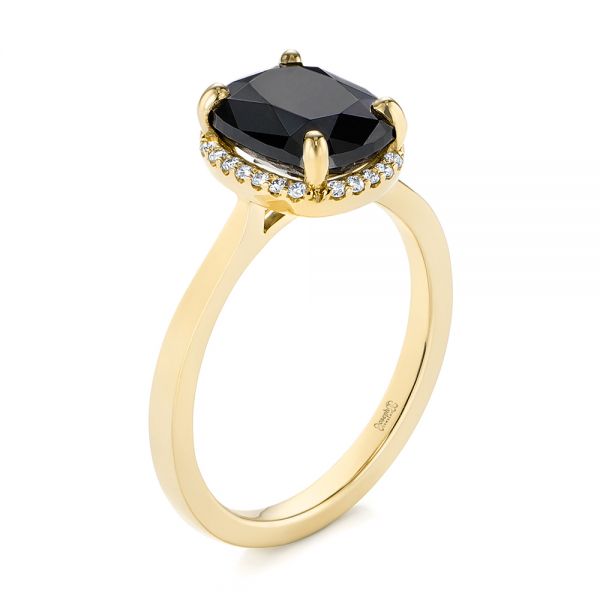 14k Yellow Gold 14k Yellow Gold Custom Black Diamond Halo Engagement Ring - Three-Quarter View -  104685