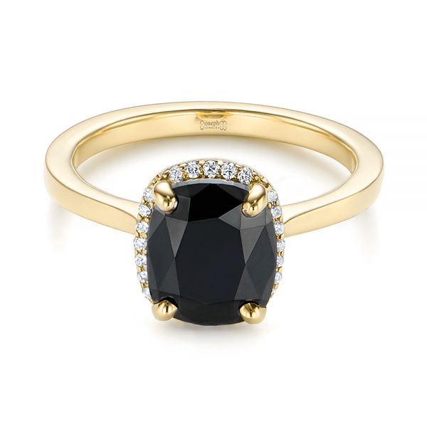 18k Yellow Gold 18k Yellow Gold Custom Black Diamond Halo Engagement Ring - Flat View -  104685