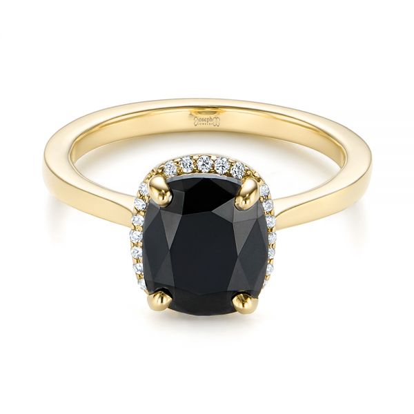 14k Yellow Gold 14k Yellow Gold Custom Black Diamond Halo Engagement Ring - Flat View - 104685